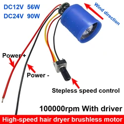 Driving Brushless Motor 100000rpm High-Speed Silent 12V60W High Power 24V90W Ducted Fan for Hair Dryer Vacuum Cleaner Turbo Fan