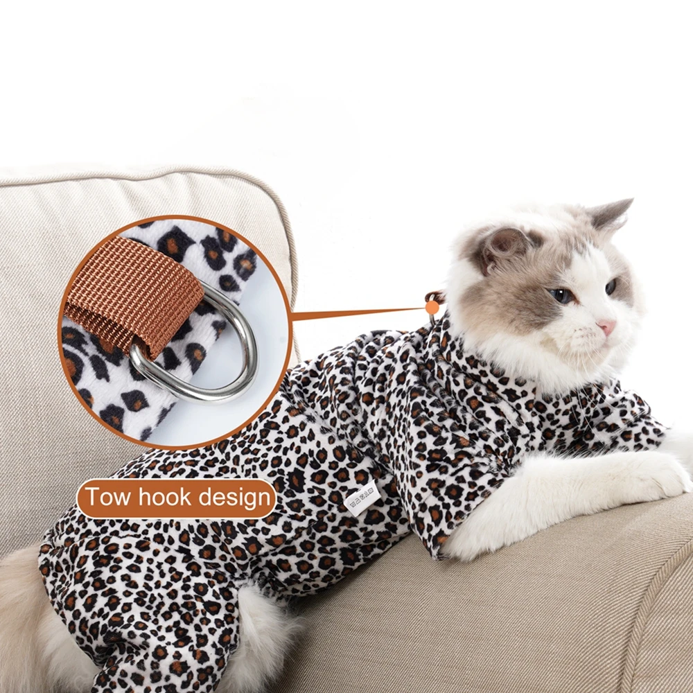 Leopard Printed Cat Clothes Bodysuit Protective Four-legged Cat Postpartum Cloth Apparel Cat Recovery Suit 2022