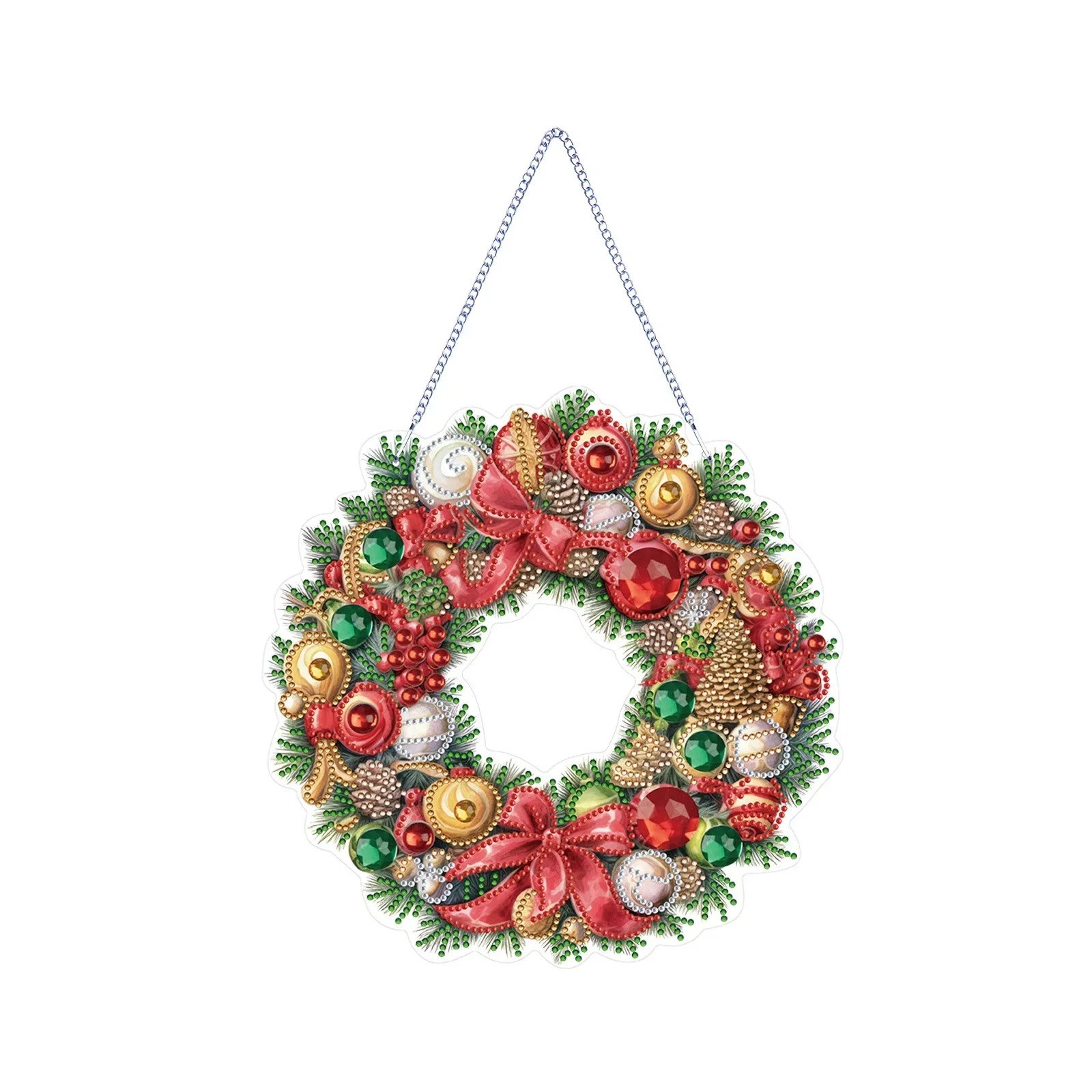 Christmas Wreath with LED Light 5D DIY Diamond Painting  Keychain Pendant Xmas Rhinestone Mosaic Garland Embroidery Door Decor