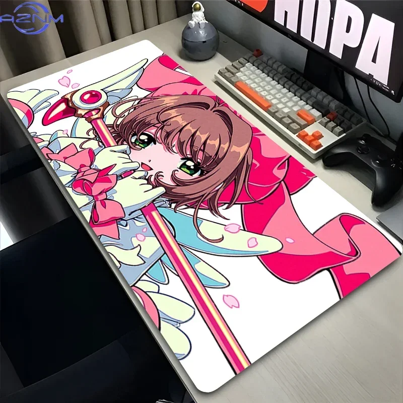 Red Tone Magical Anime Girl with Yellow Pet Graphic Mouse Pad, Rubber Non-Slip Base Smooth Fabric Surface Gaming Mouse Pad for G
