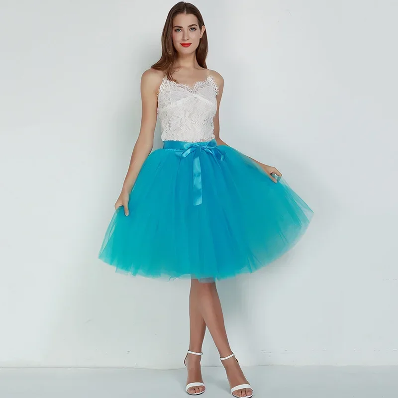 Summer Fashion High Waist Sweet Cute Mesh Princess Tutu Skirt Multicolor Pleated Elegant Dance Tulle Skirt Girl Sexy Blue Hollow