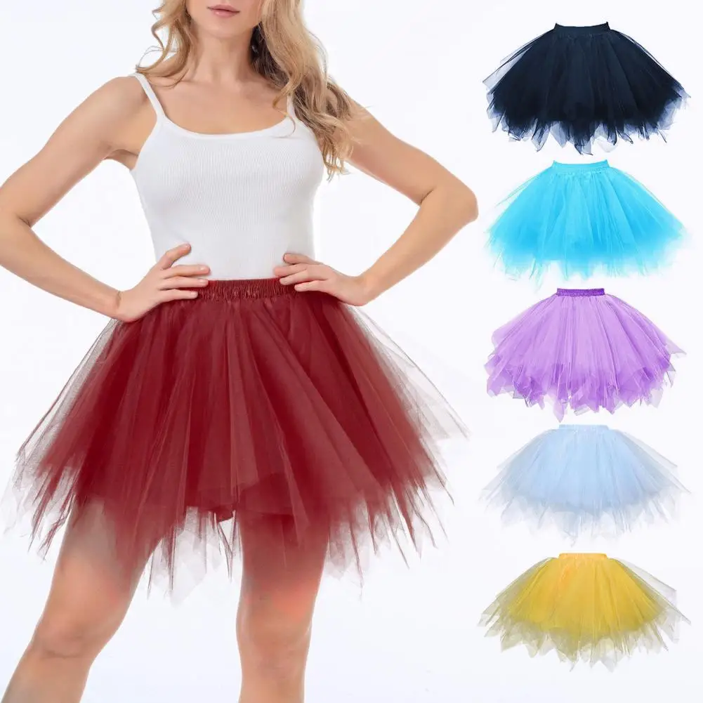 Women Tulle Skirt 50s Petticoat Elastic Waist Short Ballet Crinoline Petticoat Carnival Costume Underskirt 3 layers Tulle Skirts