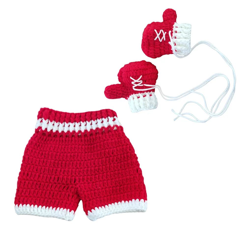 1 مجموعة الأحمر الكروشيه الوليد الطفل زي مجموعة أنيقة محبوك صور الدعائم للتصوير الرضع الزي رائعتين مع قفازات السراويل #4