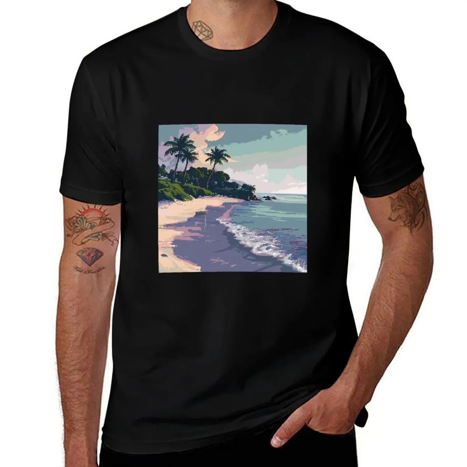 Pixel Beach V.2 T-Shirt Novelty Print Casual Tee Shirt