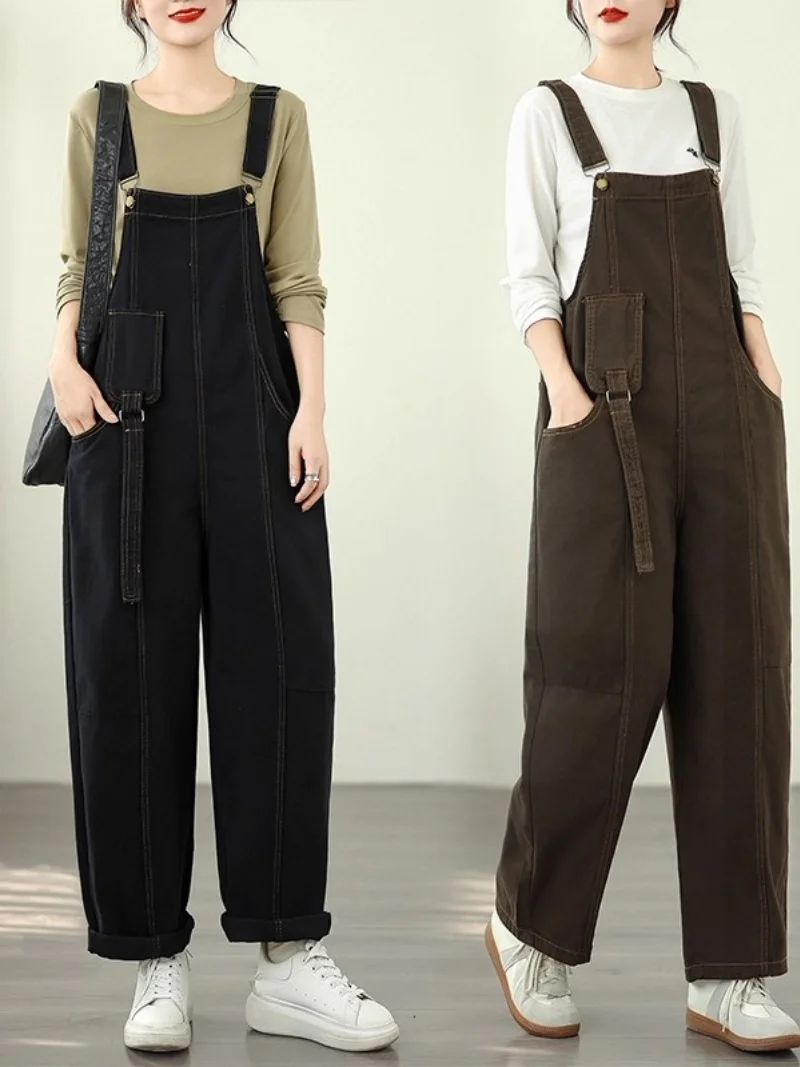 Advanced Overalls For Women Autumn 2025 New Loose Jumpsuit Large Size Workwear Wide Leg Pants Strap Trousers w900