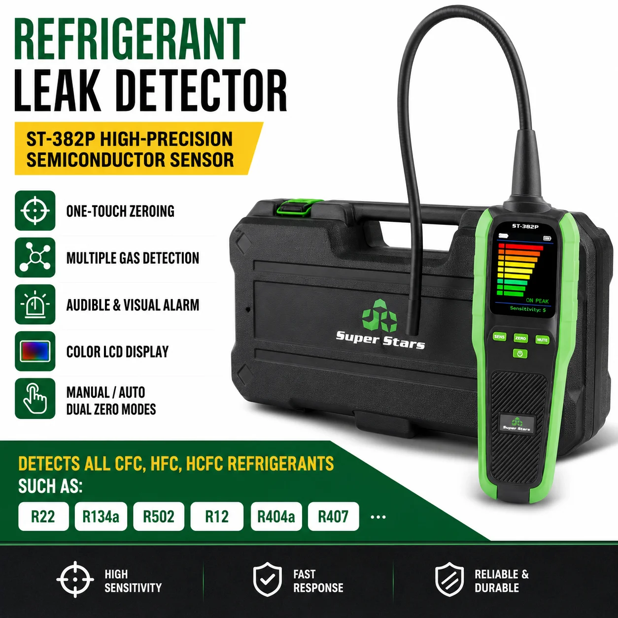 DSZH Super Stars ST-382P High Sensitivity Refrigerant Leak Detector 3000mAh Thermistor Automotive AC Coolant Freon Leak Tester