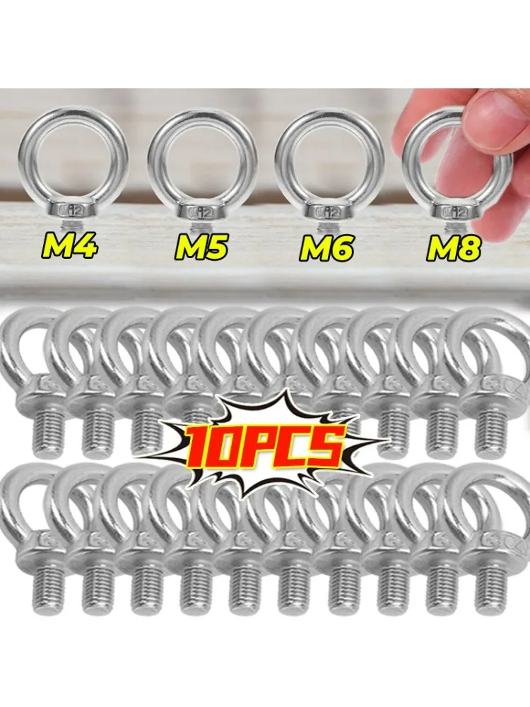 Vis à écrou d'accrochage en acier inoxydable, boulon à œil de levage, Installation facile, accessoires de gréement marin, 1/10x M4 M5 M6 M8