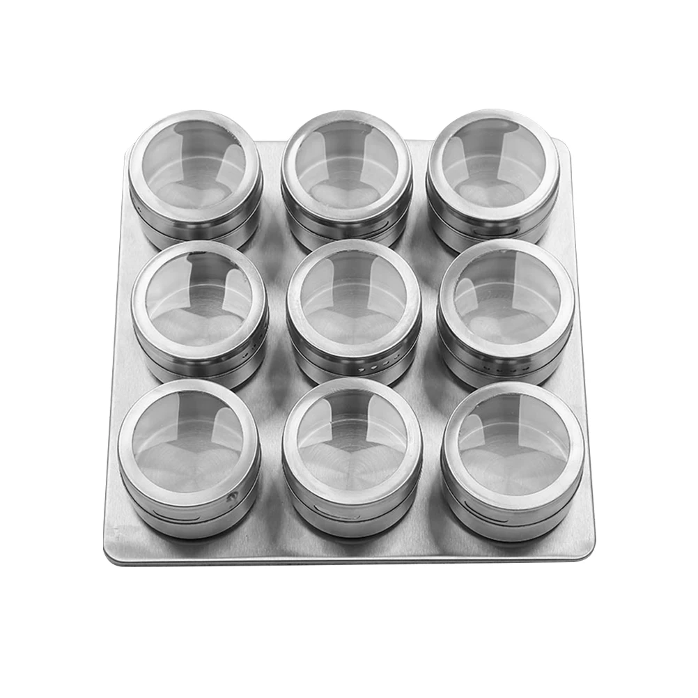 

9PCS Spice Jars Stainless Steel Seasoning Containers Condiment Tins Salt Pepper Herbs Sugar Home Kitchen BBQ