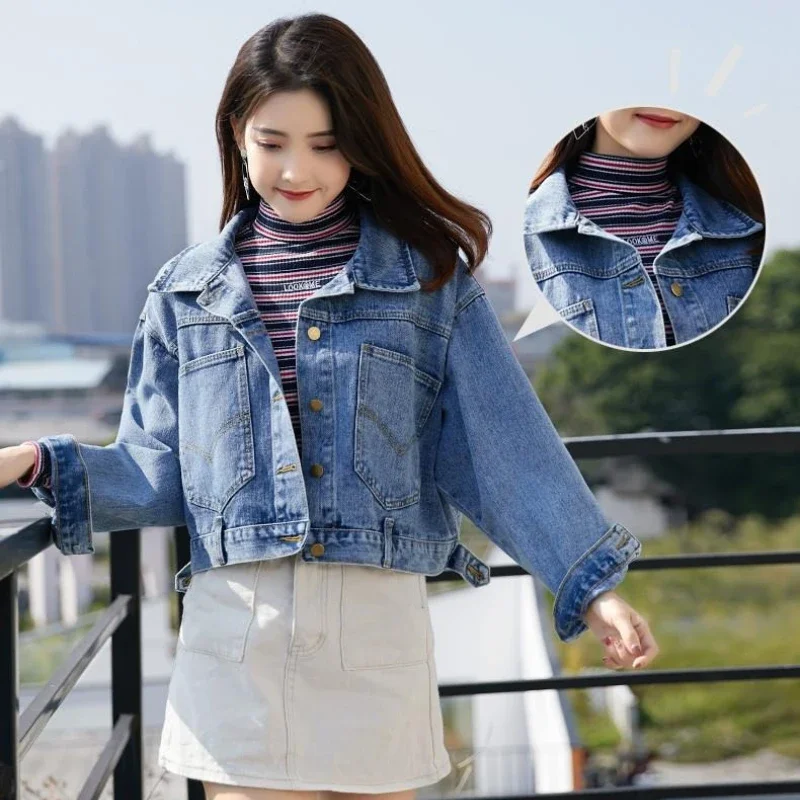Chaqueta vaquera de estilo de Hong Kong SA para mujer, diseño único, manga corta de murciélago de gran tamaño coreana, Top versátil para estudiantes, 2025 SA