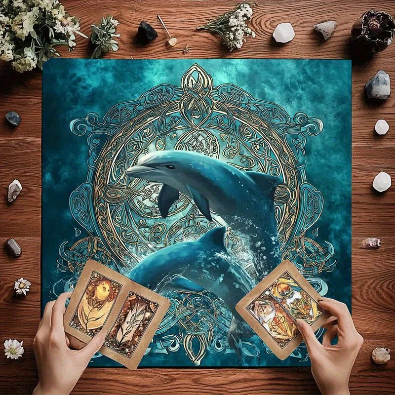Mystic Dolphin Art Tablecloth Blue Ocean Spiritual Boho Tapestry for Home Decor Gift