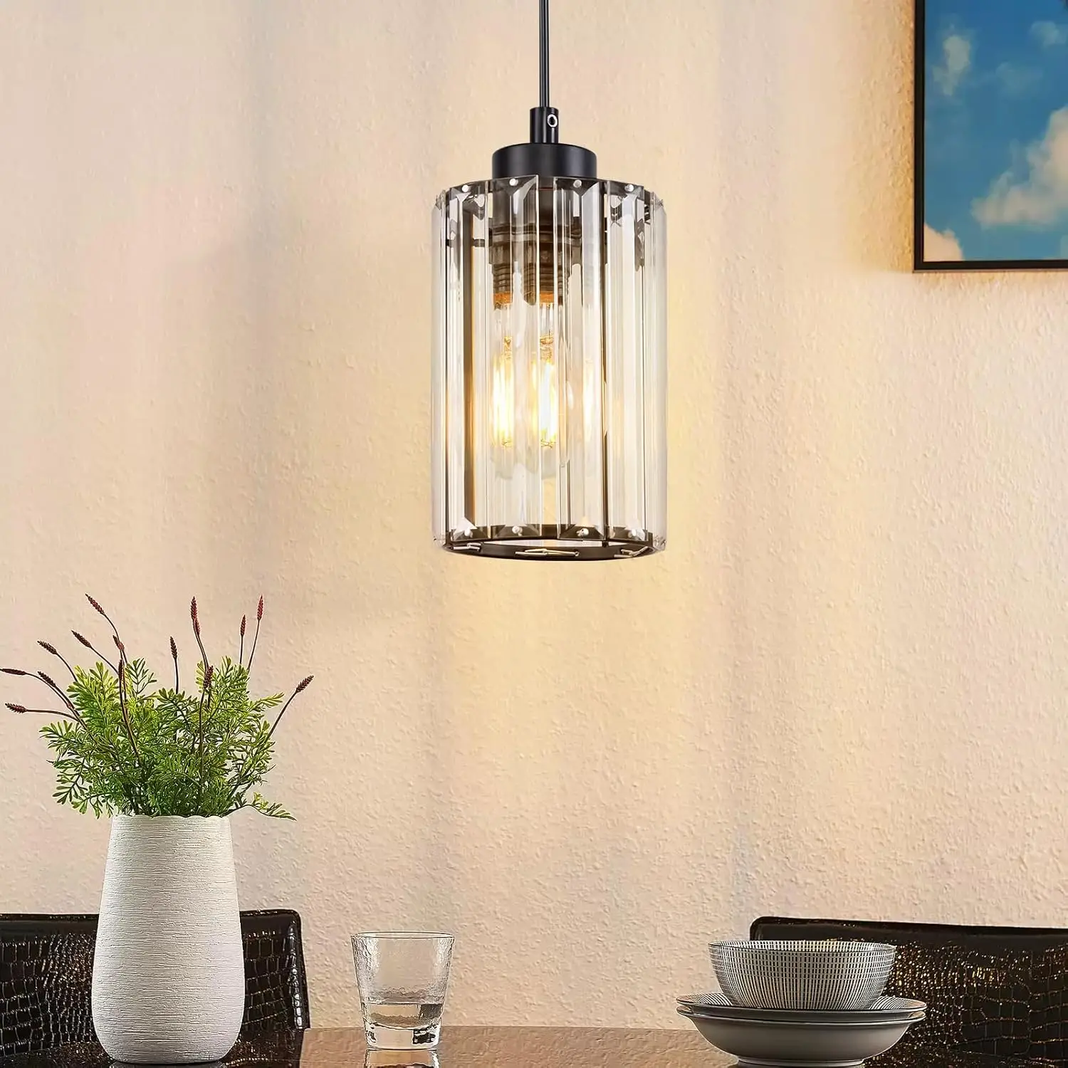 Pendelleuchte Esstisch Hängelampe Wohnzimmer - Hängeleuchte Kristall 1 Flammig Esstischlampe Hängend E27 Pendellampe Modern Esszimmerlampe für Küche Schlafzimmer Esszimmer (ohne Leuchtmittel)