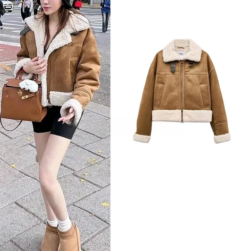 Chaqueta de Invierno para Mujer, de Doble Cara, con Cuello de Piel y Cremallera, Manga Larga, Estilo Hoado, de Fibra de Pol...