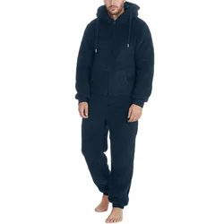 Pijama de manga larga con cremallera y bolsillo para hombre, mono cálido de felpa, sólido, con capucha y cordón, 5xl talla grande, novedad de invierno, 2023