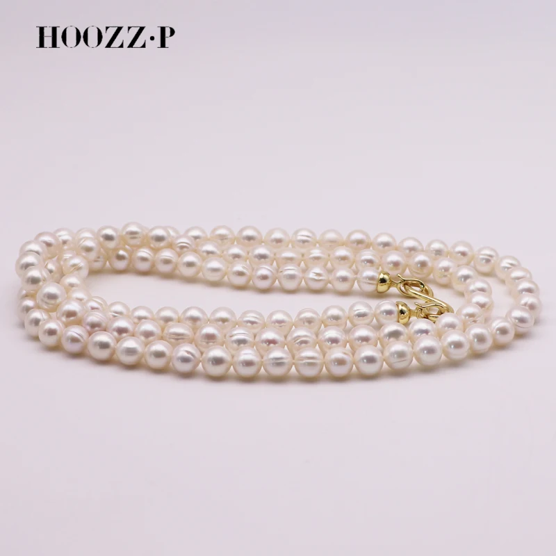 HOOZZ.P Pearl Necklace 1A+ 7-8mm Natural White Freshwater Bead Near Round Original Cultured Vintage Jewelry Chain For Gift Women