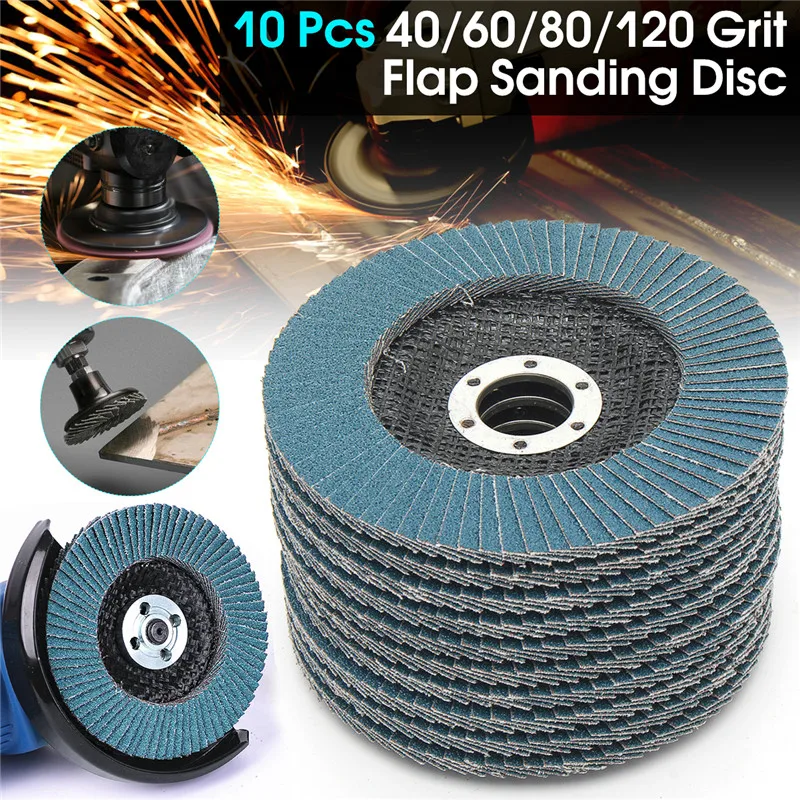 

10Pcs 5" 125mm Angle Grinder Sanding Discs 40/60/80/120 Grit Grinding Wheel Flap Discs Metal Plastic Wood Removal Abrasive Tool