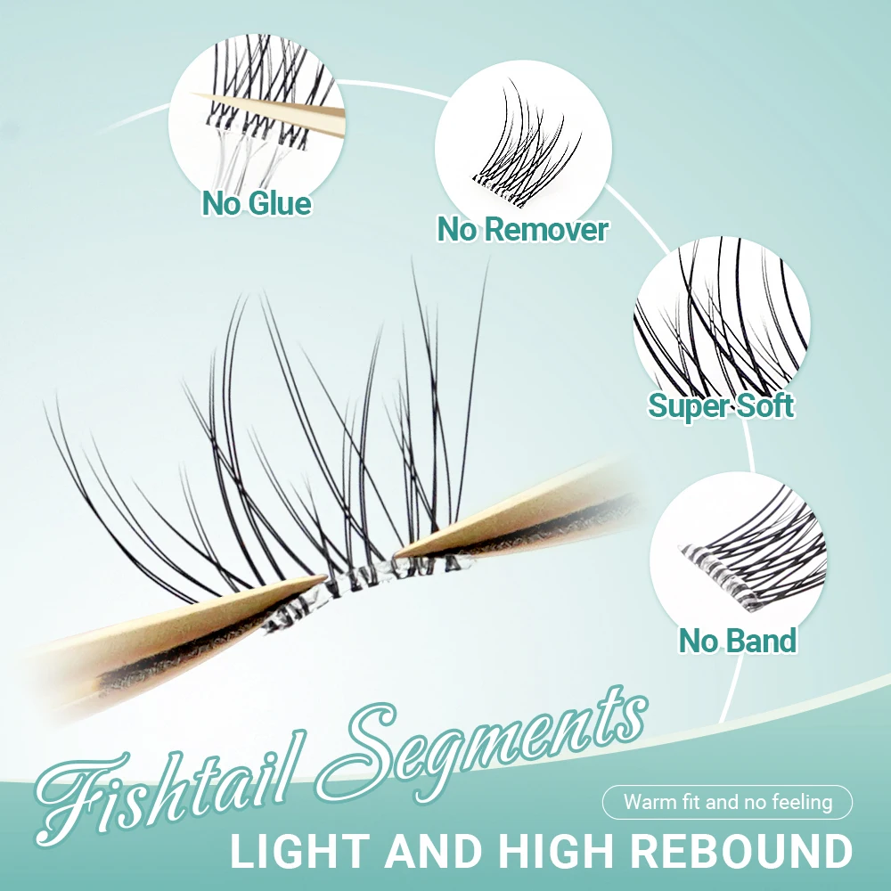 Lashtalk Senza Fascia Ciglia Finte Cluster Segmenti di Coda di Pesce Autoadesivi Ciglia Anime Naturale Morbido Nessuna Colla Necessita Trucco di Bellezza
