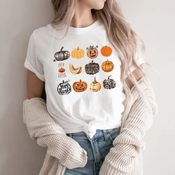 Fall Harvest Pumpkins Jack O Lantern Unisex T-Shirt Women's Fall Gift Halloween Shirt Harajuku Graphic T Shirts Cute Tees Tops