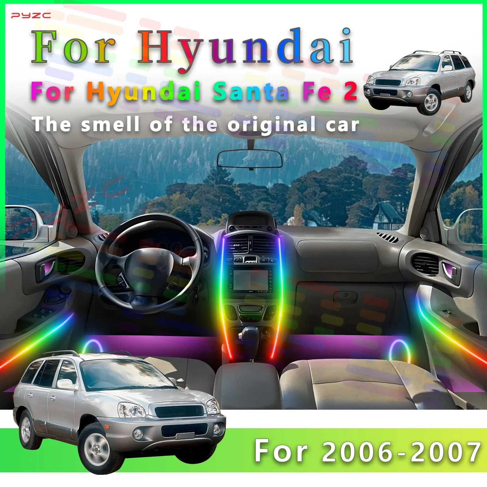 

For Hyundai Santa Fe 2 Interior Hidden Acrylic LED Ambient Light Lamp Strip with APP for Complete Color Variety and Multiple Lig