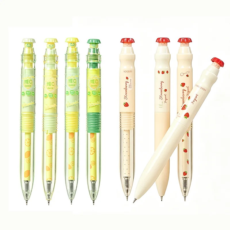 Strawberry Lemon Twist Pen Twisting Gel Pen Rotating Out Black Ink Rollerball Pen Student Stationery Office Supplies