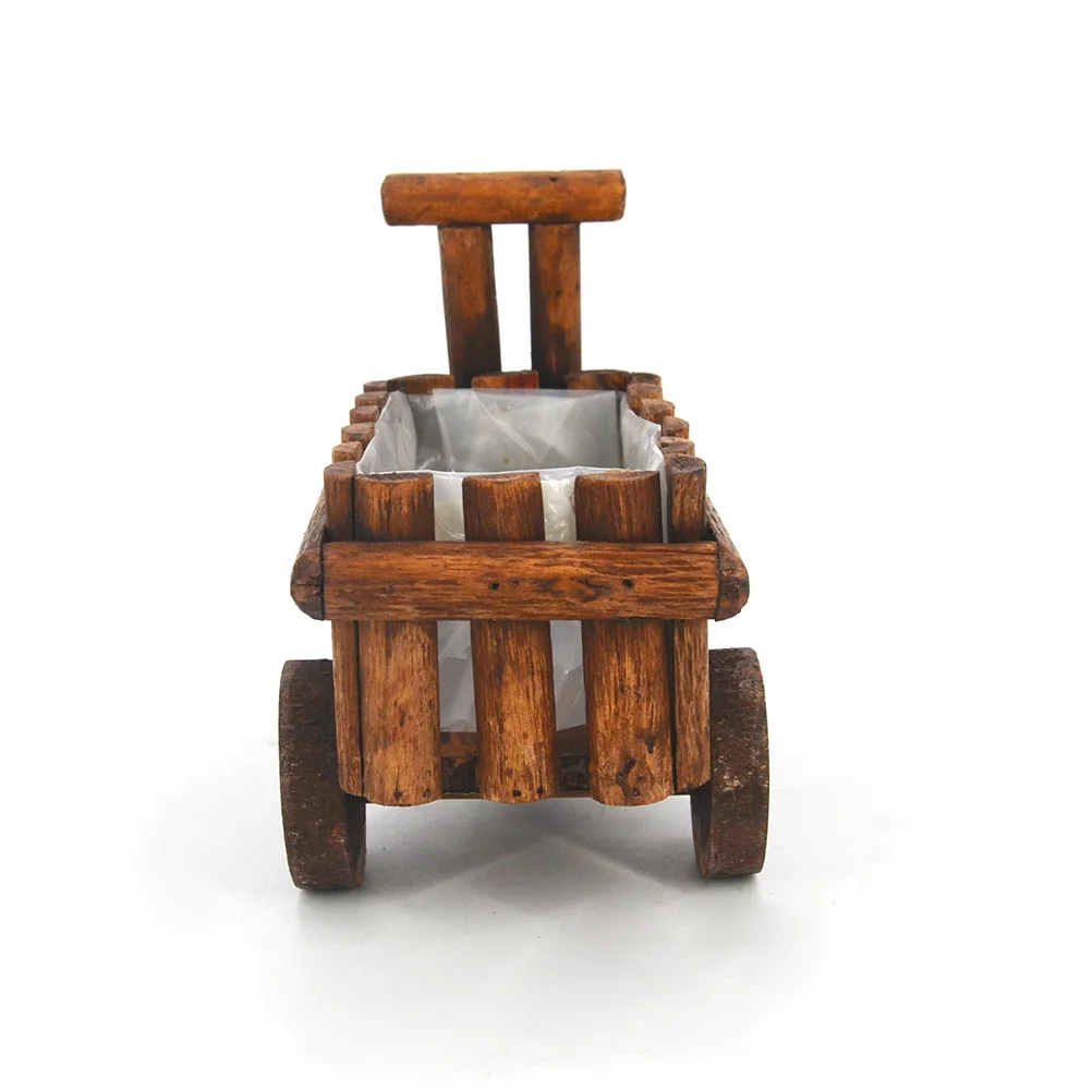 

Wooden Small Cart Flower Pot Brown Ornamental Plant Holder Multi-Purpose Vase Trash Can Wall Decor for Succulents Artificial