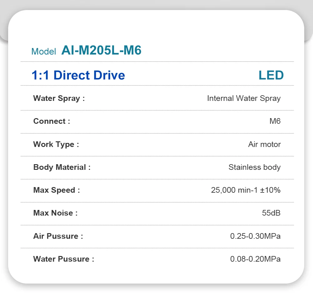 Dental Inner Water Air Motor Slow Speed Handpiece Parts AI-M204/M205 Non-LED Turbine Connector AI-M205LG LED Generator Series