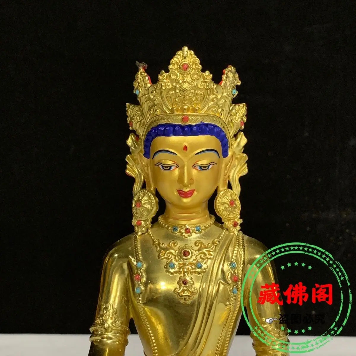 Seven inch Awakening Buddha Seiko, Tibetan, Tibetan Gilded Guanyin Bodhisattva Bronze Statue Decoration, Home Painted Brass in B