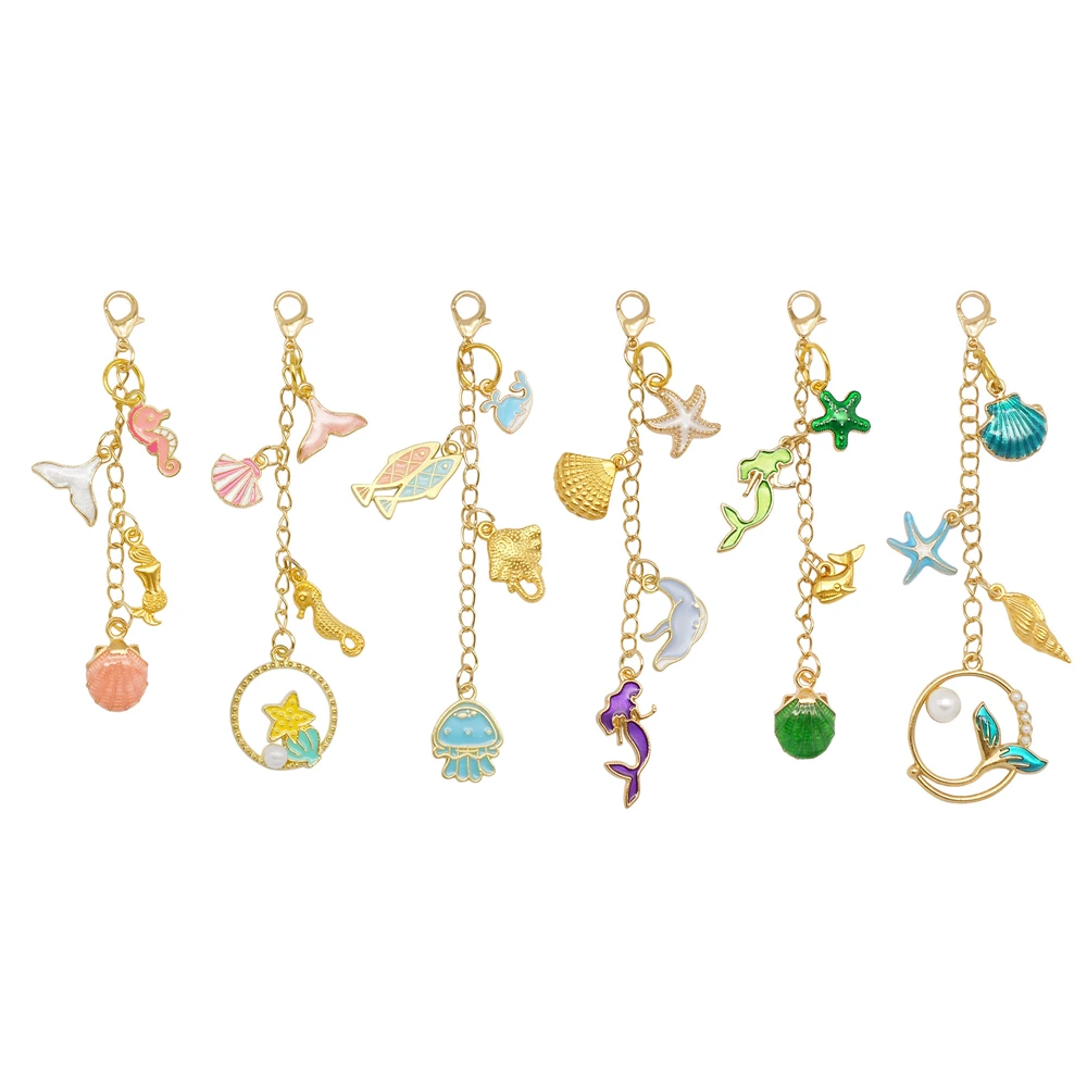 6/9Pcs Cute Lip Balm Charms Keychain with Flower Sea Life Cherry Dangle-Metal Lip Gloss Pendant Key Bag Phone Case Hanging Decor view 3