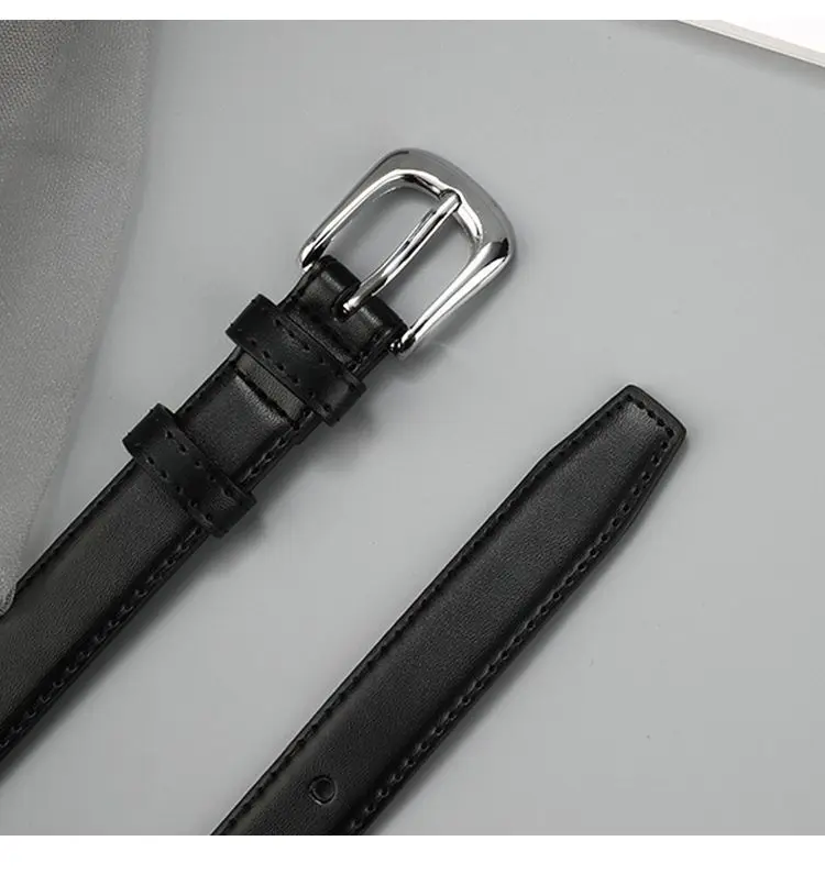 1 stücke frauen Gürtel Mode Pin Schnalle Dünnen Gürtel Echte Luxus Weichen Gürtel Frauen mit Cargo Hosen Jeans gürtel Schwarz PU Leder Gürtel – Detail 11