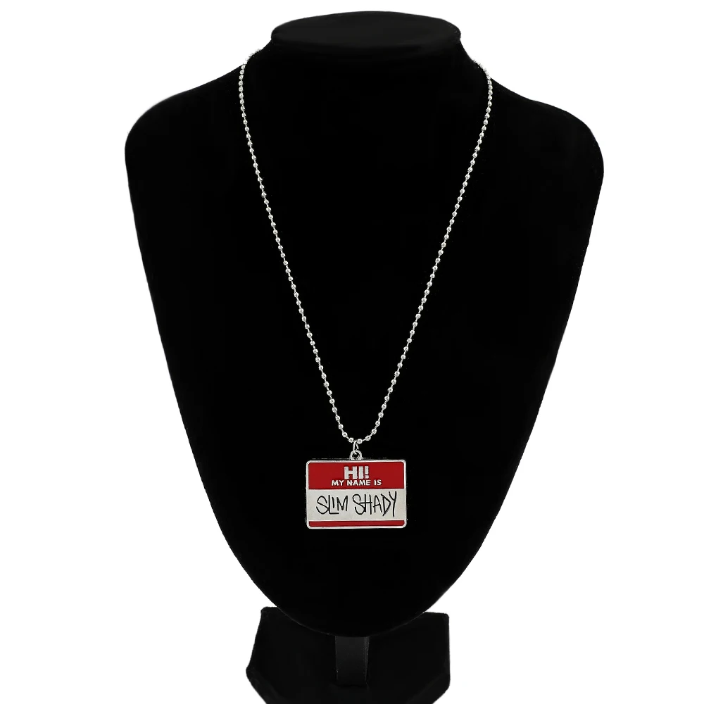 Slim-Shady Hippie Choker Necklace for Men Square Pendant Alloy Bead Chain Rapper Jewelry with Keychain Hip Hop Style