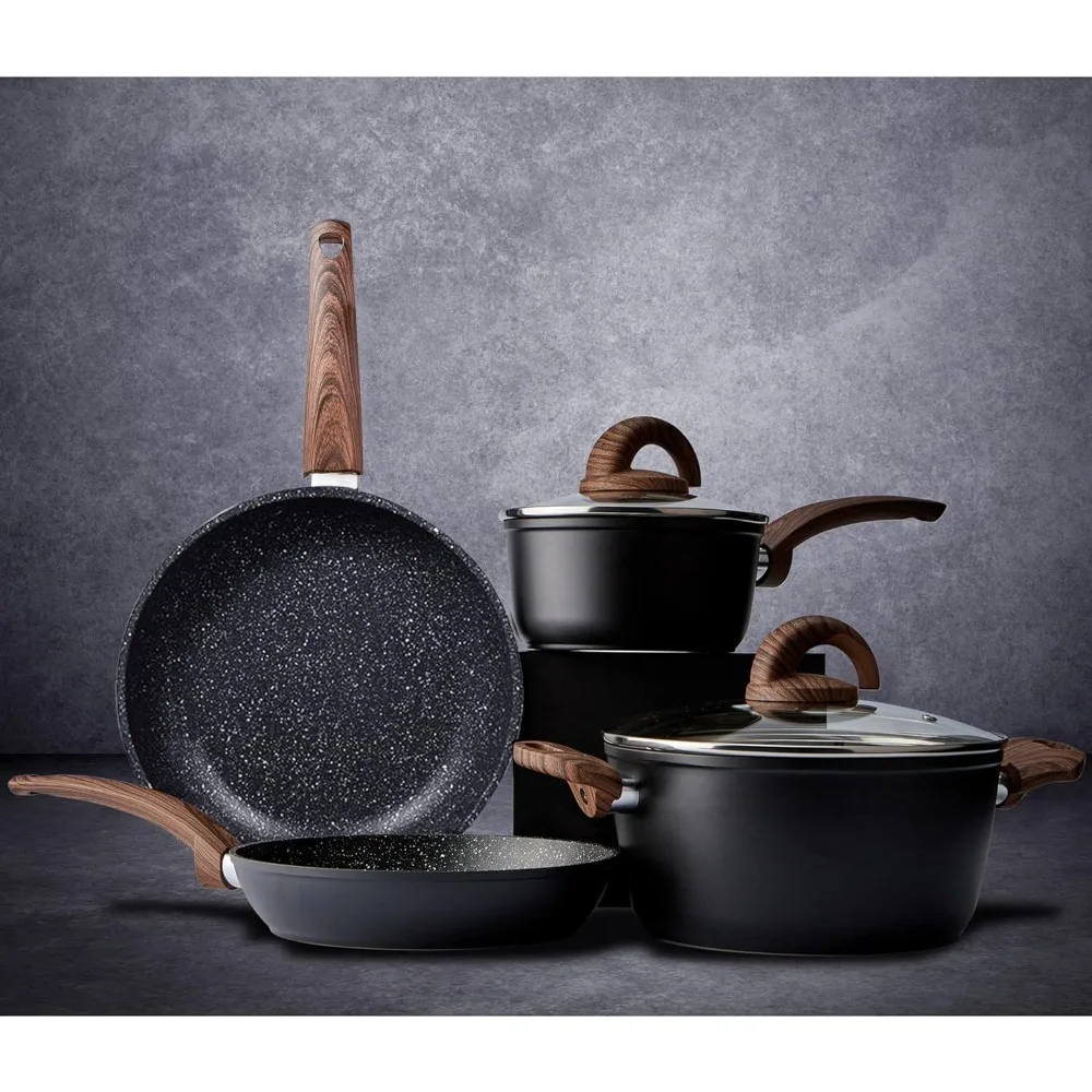 

Pots and Pans Set Non Stick, Ceramic Cookware Set with Granite Pattern Kitchen Cooking Sets Induction Pot and Pan w/Frying Pans