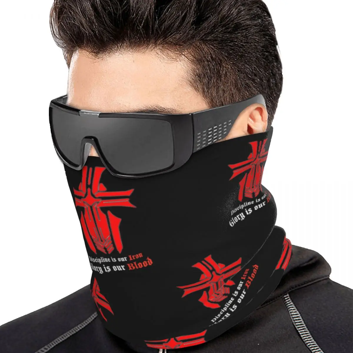 Azur Lane-Iron Blood Logo With Slogan Black Multifunctional Elastic Neck Gaiter Wind Proof Face Cover Bandana Unisex