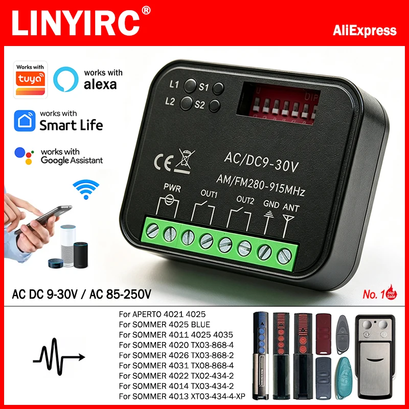 Works With Tuya Wifi Smart Module Receiver For SOMMER 4020 TX03-868-4 4026 4031 4011 4025 4035 4013 TX03-434-4-XP Remote Control