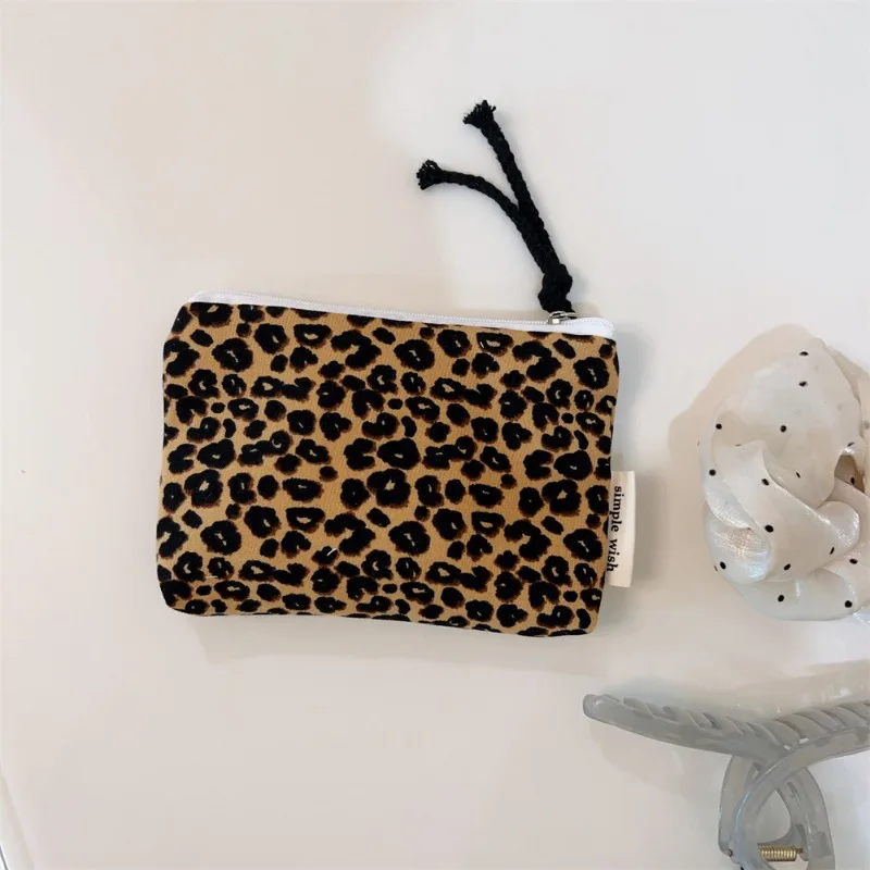 Retro Fashion Leopard Print Handbag Multifunctional Coin Bank ID Card Makeup Case Portable Travel Phone Hair Clip Storage Bag