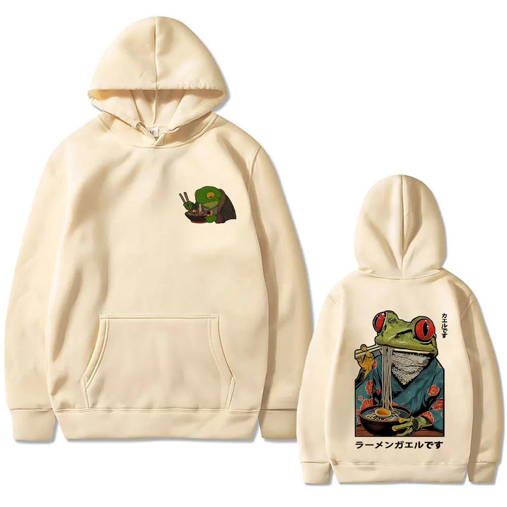 

Frog Eat Ramen Funny Meme Graphic Hoodie Men Women Vintage Japanese Style Pullover Hoodies Male Casual Fleece Cotton Sweatshirt