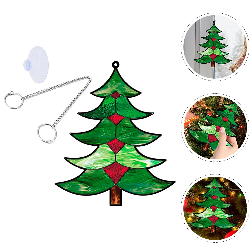 

10PCS Color Glass Window Decorative Pendant Christmas Tree Shape Hanging nament Porch Wall Door Decor Xmas Party Decorative