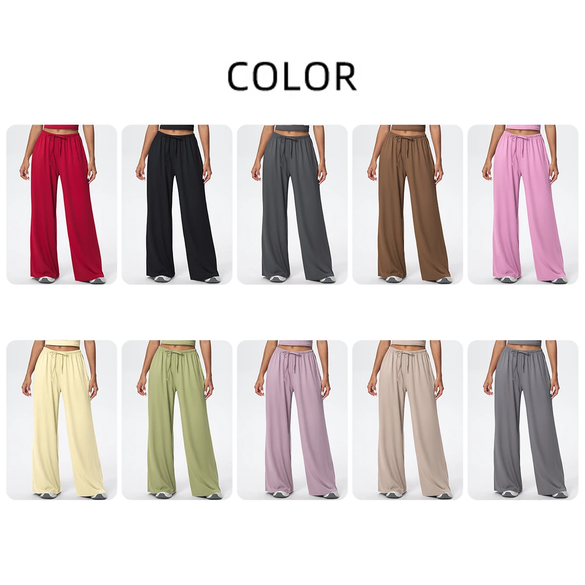 Woman Hanging Drawstring Pants Full Length Sports Drawstring Pockets Pants Solid Color High Stretch Slack Running Pencil Pants