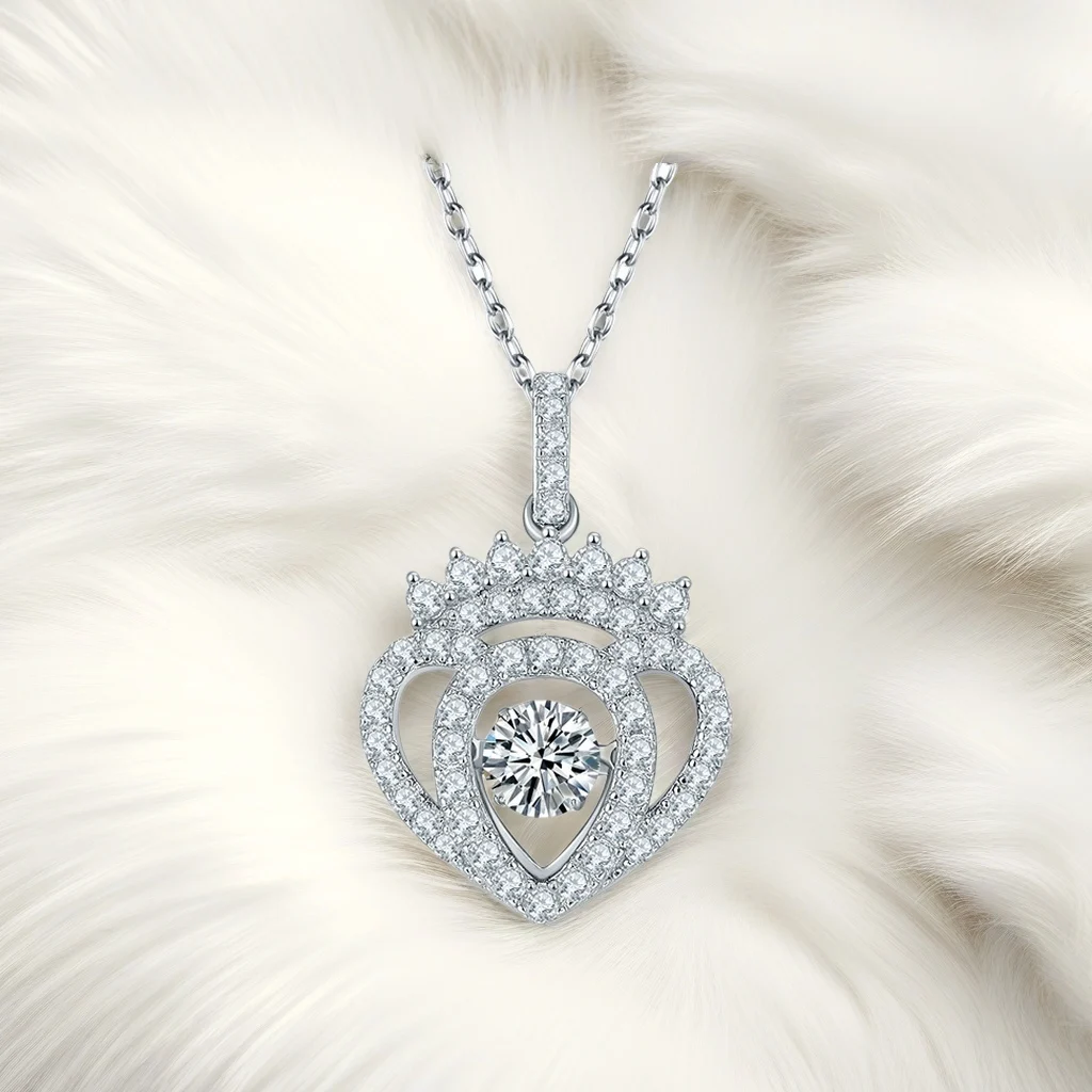 KNRIQUEN Dynamic Heart S925 Silver Plated Platinum Moissanite Diamond Necklace 50 Points D-Class Whit GRA Certificate