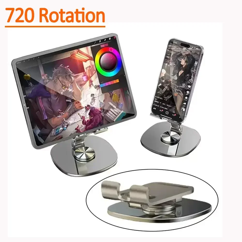 720 Rotate Aluminum Alloy Portable Tablet Holder For iPad Adjustable Flexible Folding Lazy Desktop Live Mobile Phone Mount Stand