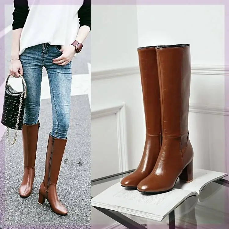 Chelsea Women\'s Boots Autumn Zipper Shoes Winter Footwear Sexy Thigh High Heels High Sexy Round Toe 2023 Over-the-Knee Black Ru