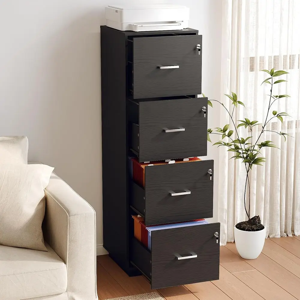 4 Der ile Cabinet with Lock, Home Oice iling Organizer, or Letter Size ile older Storage, Wood Tall Veal iling Cabinet, Printer