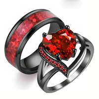 Fashion Couple Rings For Lover's Romantic Women Red Heart Rhinestones Zircon Ring Fashion Men Stainless Steel Rings Wedding Band