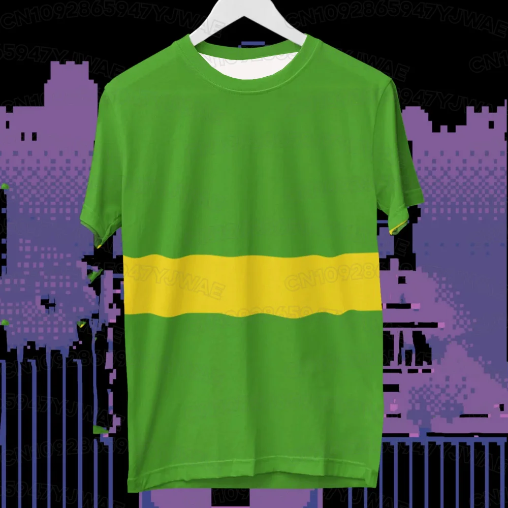Men's Women's Deltarune Kris Cosplay Long Sleeve Fashion Green Yellow Striped Pullover T-shirt Tops