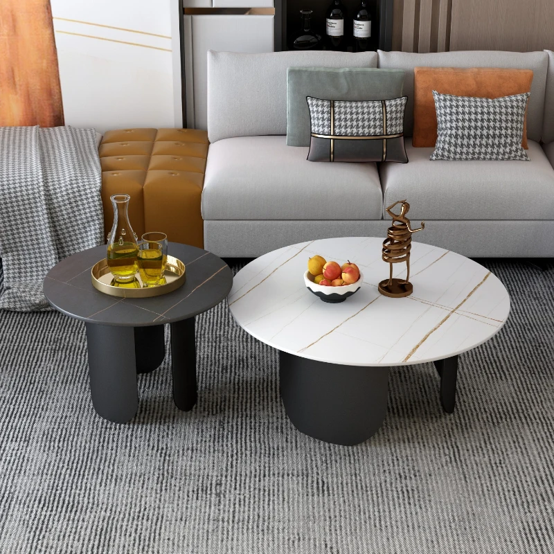

Italian light luxury rock slab metal coffee table living room home modern simple advanced telescopic coffee table combination