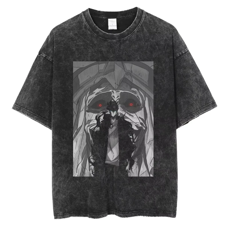 

Горячая аниме Solo Leveling Sung Jin Woo, стираная футболка с принтом, мужские винтажные футболки, футболка большого размера, мужские топы в стиле Харадзюку