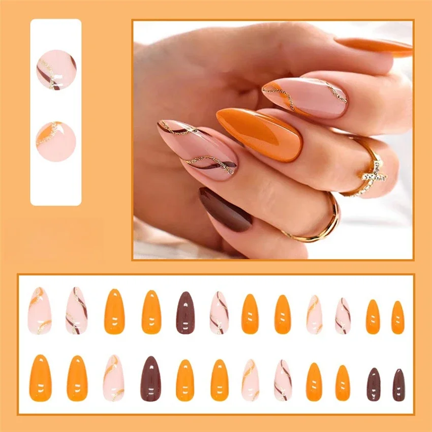 24Pcs/Set Fresh Small Flower Cute White Wearing False Nails French Fashion Almond Press on Nails Stickers Acrylic Fake Nail Tips