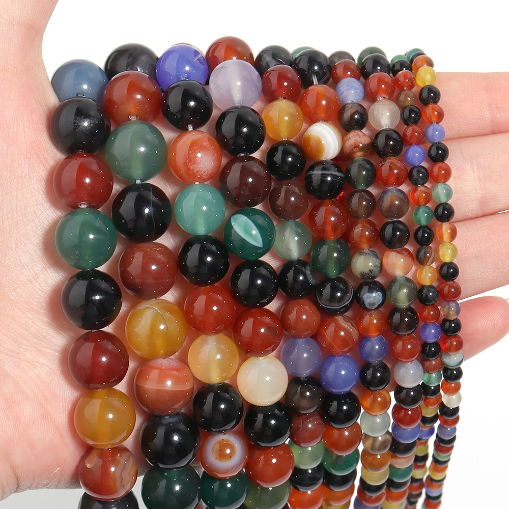 4/6/8/10/12mm Natursteinperlen Bunte Achatperlen Runde Lose Perlen für Schmuckherstellung DIY Armband Zubehör