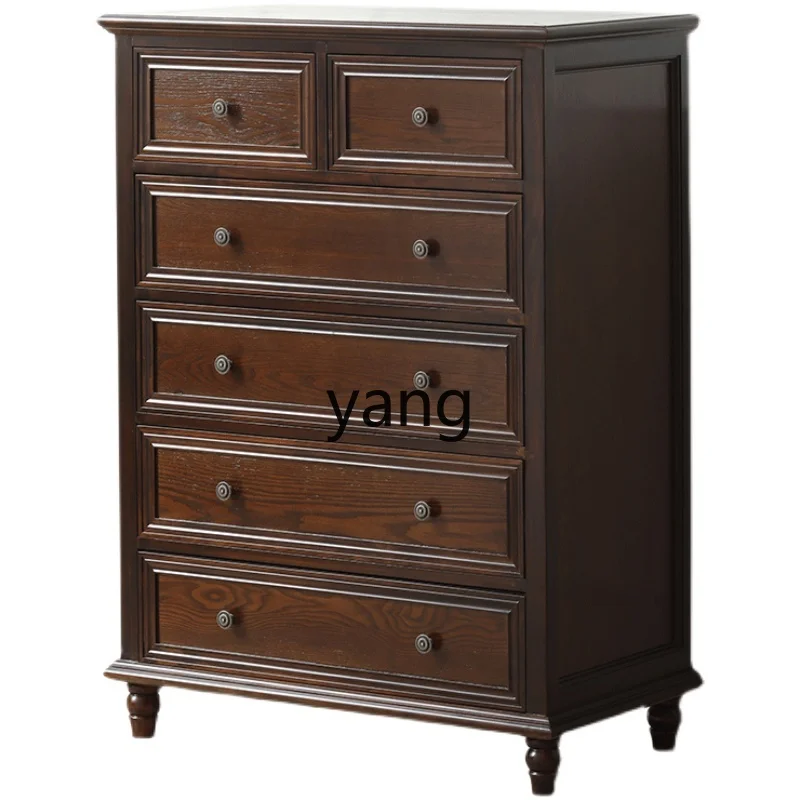 

Yjq solid wood chest of drawers French retro light luxury bedroom storage drawer wooden nine-bucket cabinet