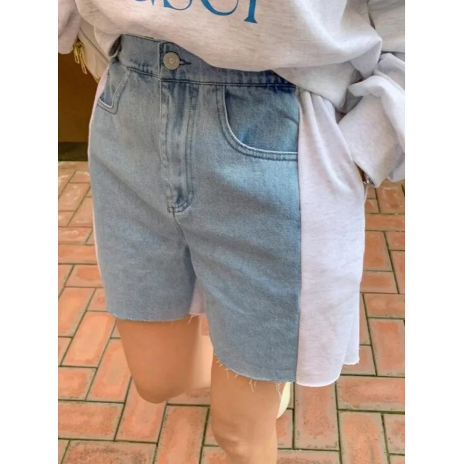 

Fashionable Casual Pants Elastic Waist Straight Leg Shorts with Stitching Decoration Versatile Summer New Arrival Korean Style