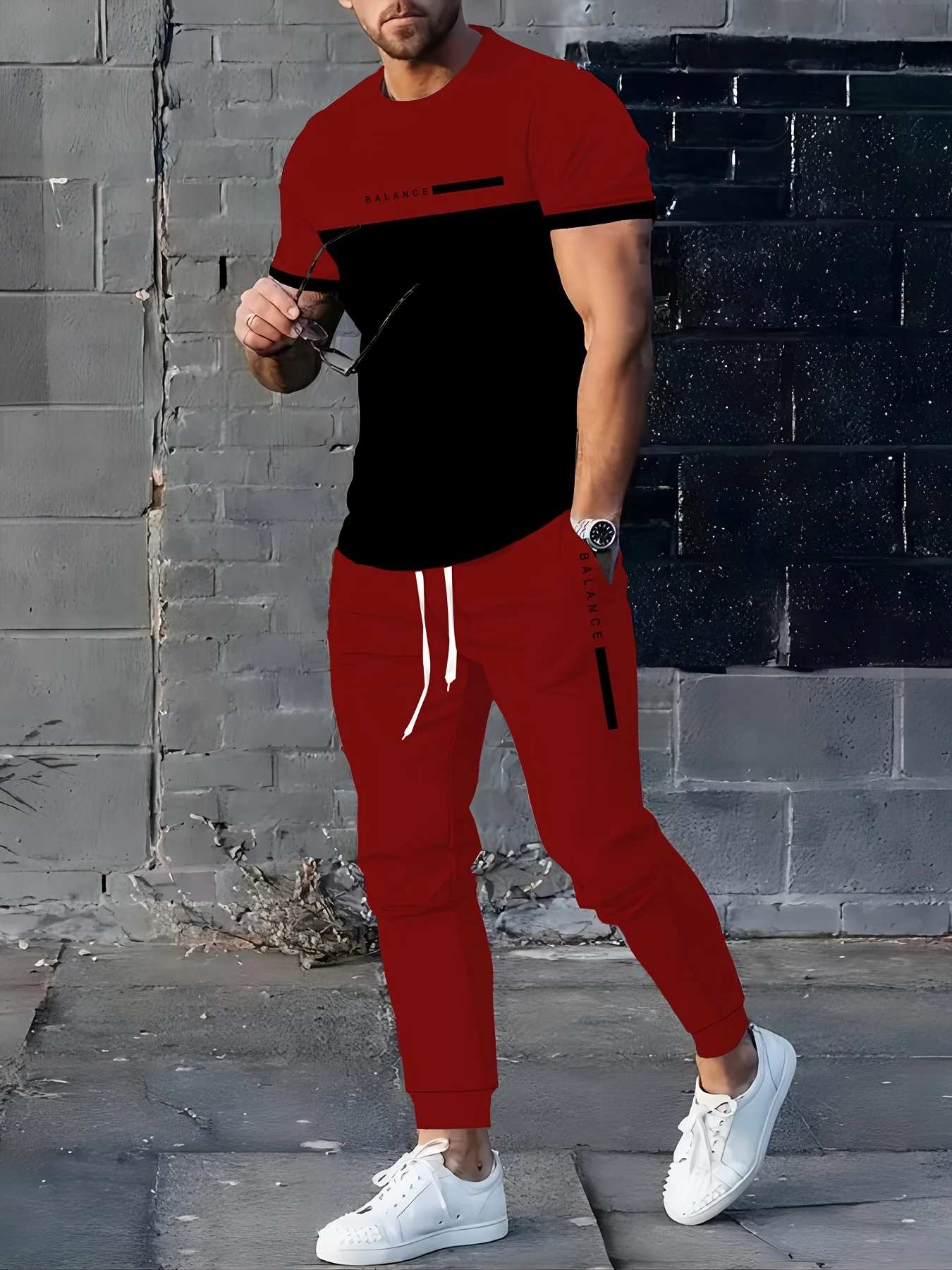 

The popular men's suit for summer 2025 Casual and fashionable outdoor men's wear with letter prints in red and black