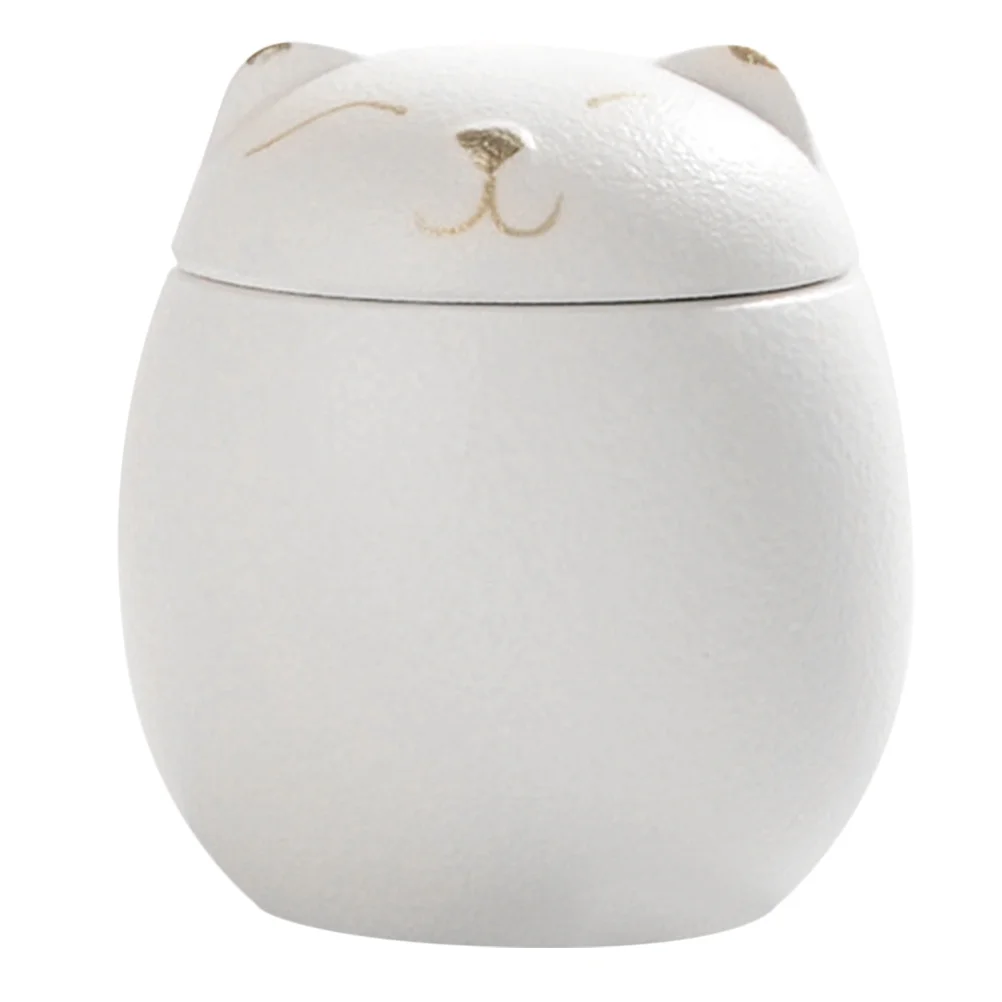 

Pet Cat Face Urn Condiment Storage Container Creative Tea Can Sealed Tank Jar White Nuts Canister Cute Cookie